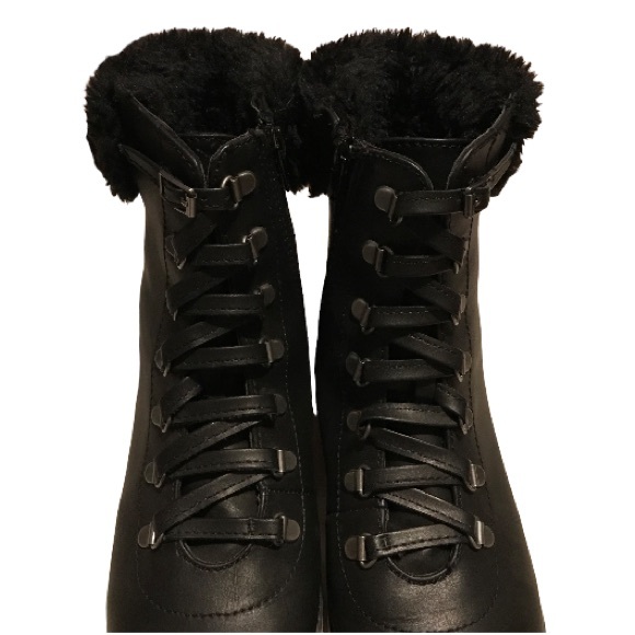 FREE PEOPLE MIA COMBAT STYLE BLACK LACE UP BOOTS WITH SIDE ZIPPER&FAUX FUR HEEL - Picture 3 of 10